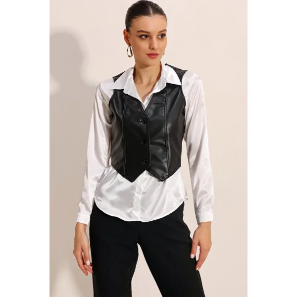 6790 Suni Deri Yelek  Siyah