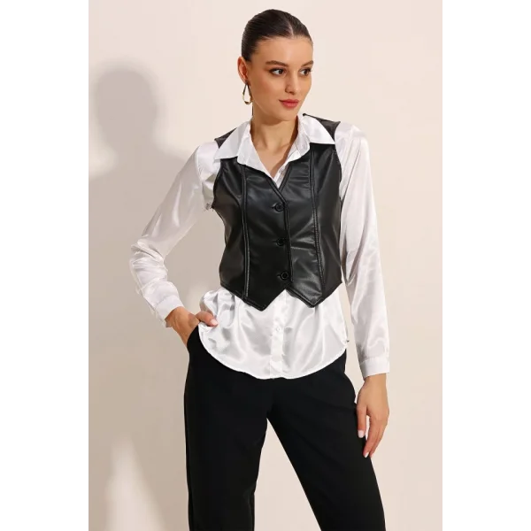 6790 Suni Deri Yelek  Siyah