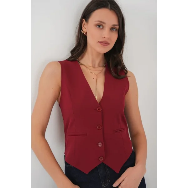 6796 Kısa Dokuma Yelek  Bordo