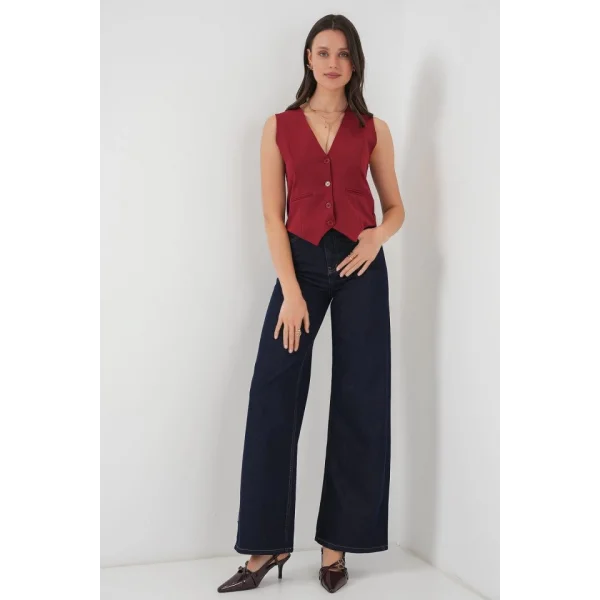 6796 Kısa Dokuma Yelek  Bordo