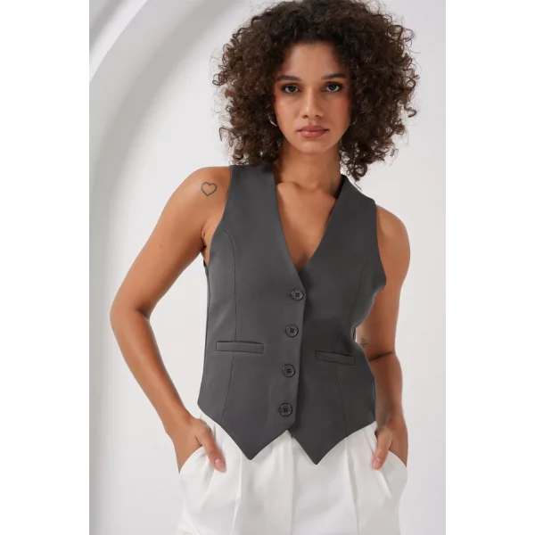 6796 Kısa Dokuma Yelek  Füme