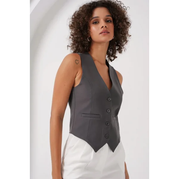 6796 Kısa Dokuma Yelek  Füme