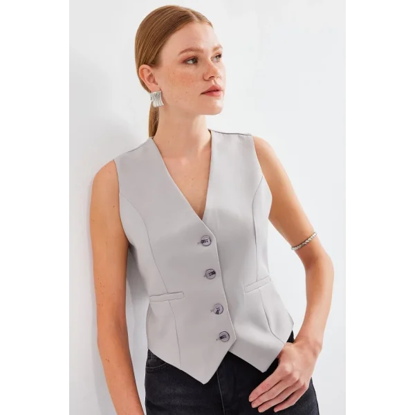 6796 Kısa Dokuma Yelek  Gri