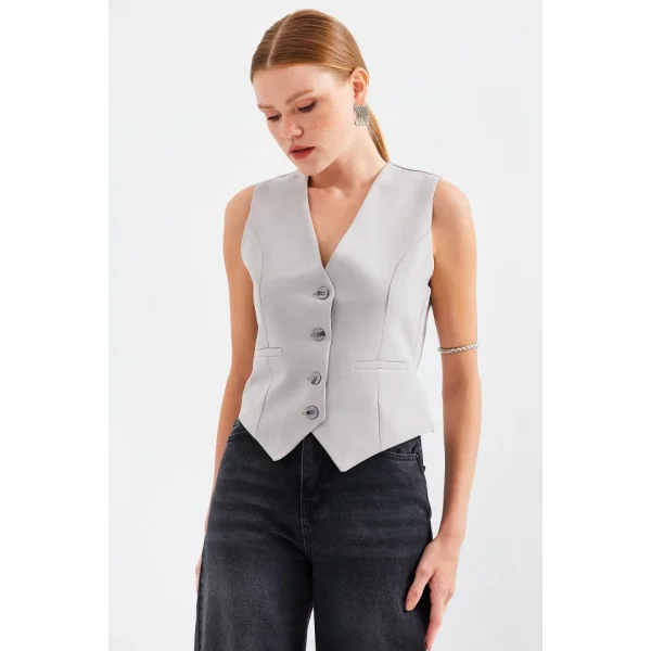 6796 Kısa Dokuma Yelek  Gri