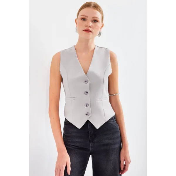 6796 Kısa Dokuma Yelek  Gri