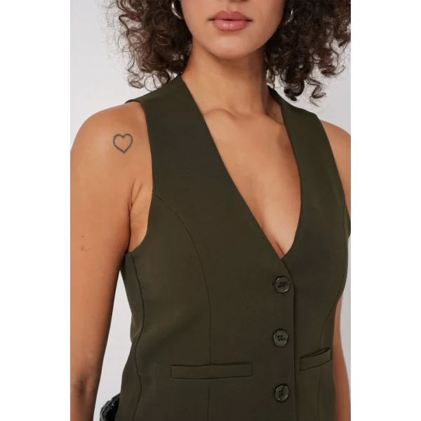 6796 Kısa Dokuma Yelek  Haki