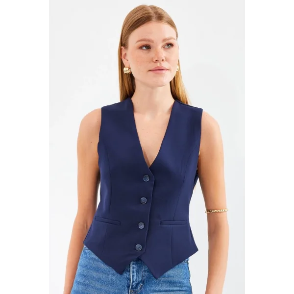 6796 Kısa Dokuma Yelek  Lacivert