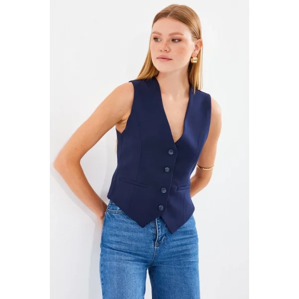 6796 Kısa Dokuma Yelek  Lacivert