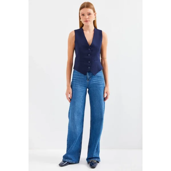 6796 Kısa Dokuma Yelek  Lacivert