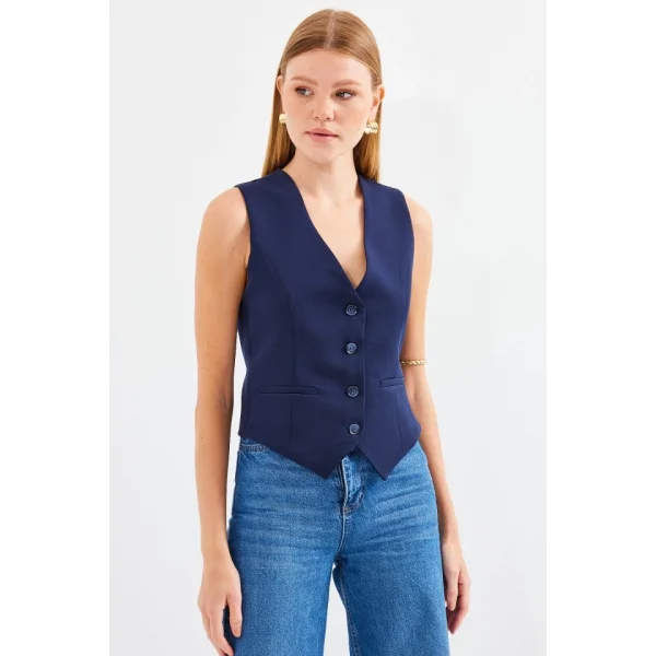 6796 Kısa Dokuma Yelek  Lacivert