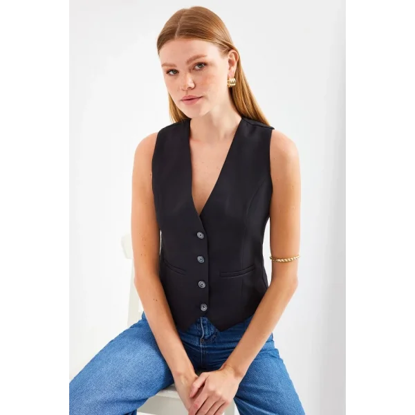 6796 Kısa Dokuma Yelek  Siyah