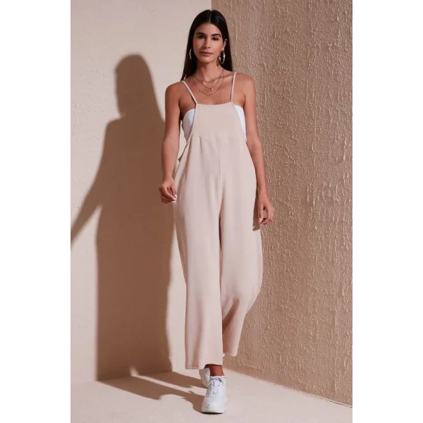 7019 Askılı Bahçivan Tulum  Krem