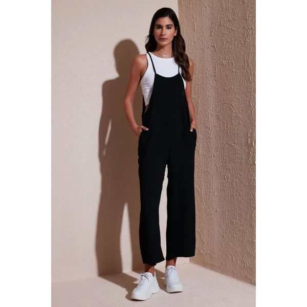 7019 Askılı Bahçivan Tulum  Siyah