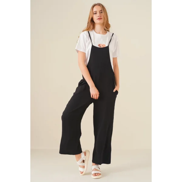 7019 Askılı Bahçivan Tulum  Siyah