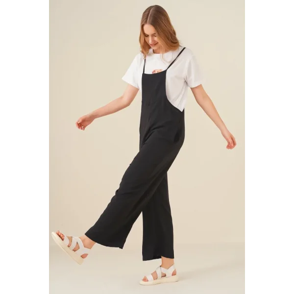 7019 Askılı Bahçivan Tulum  Siyah