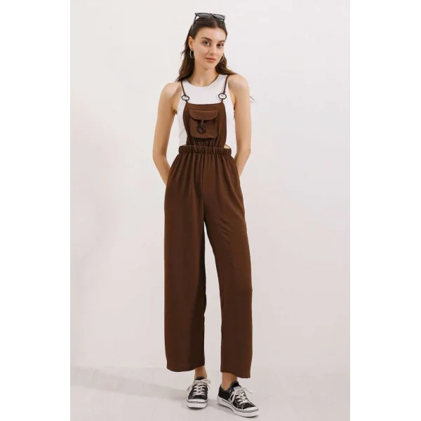 7023 Askılı Bahçıvan Tulum  Kahverengi