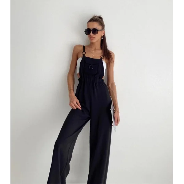 7023 Askılı Bahçıvan Tulum  Siyah