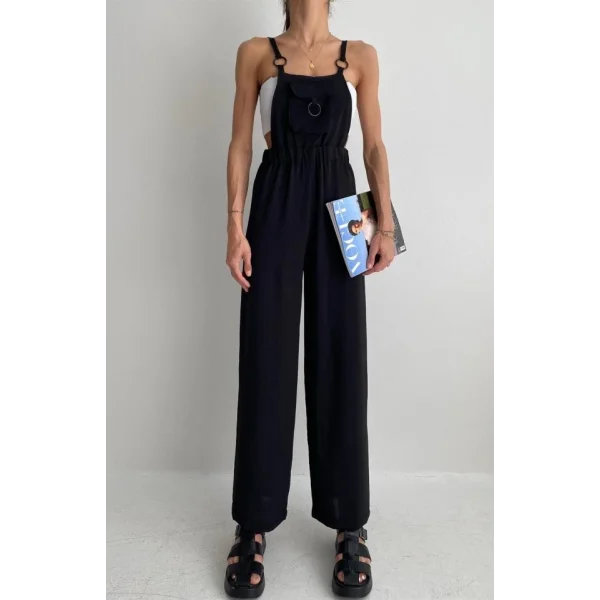 7023 Askılı Bahçıvan Tulum  Siyah