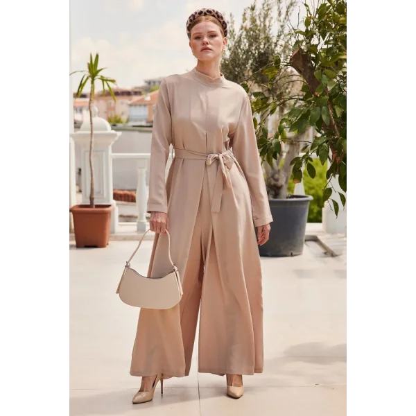 7028 Uzun Tulum Elbise - Bej