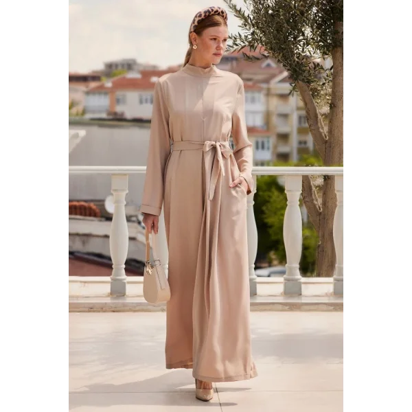 7028 Uzun Tulum Elbise - Bej