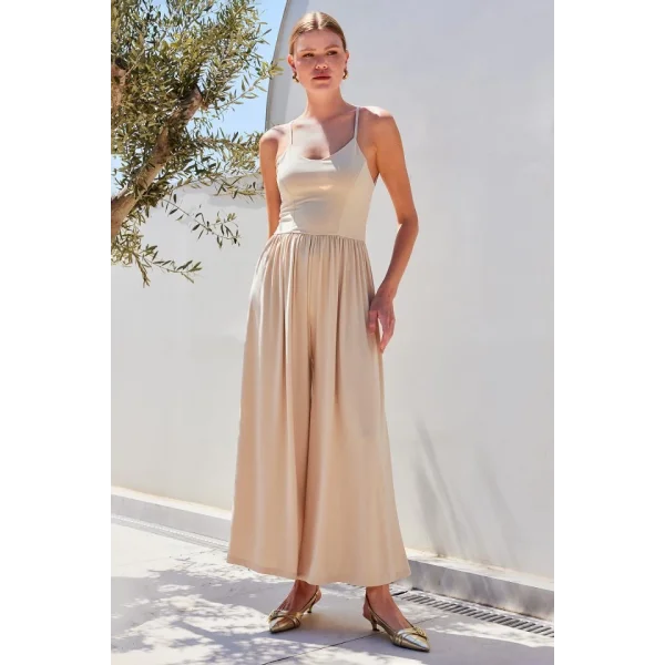 7029 Bol Paça Askılı Tulum  Bej