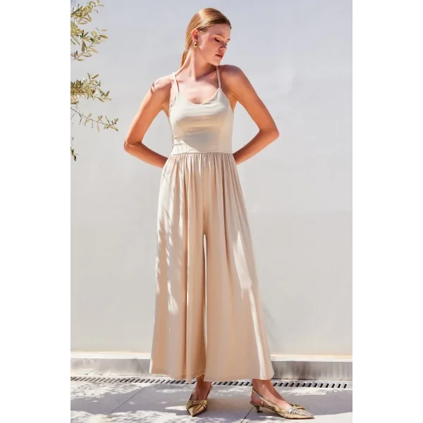 7029 Bol Paça Askılı Tulum  Bej