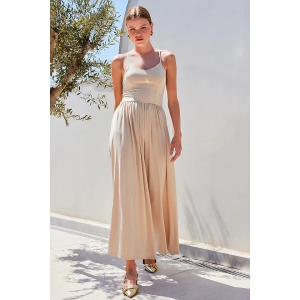 7029 Bol Paça Askılı Tulum  Bej