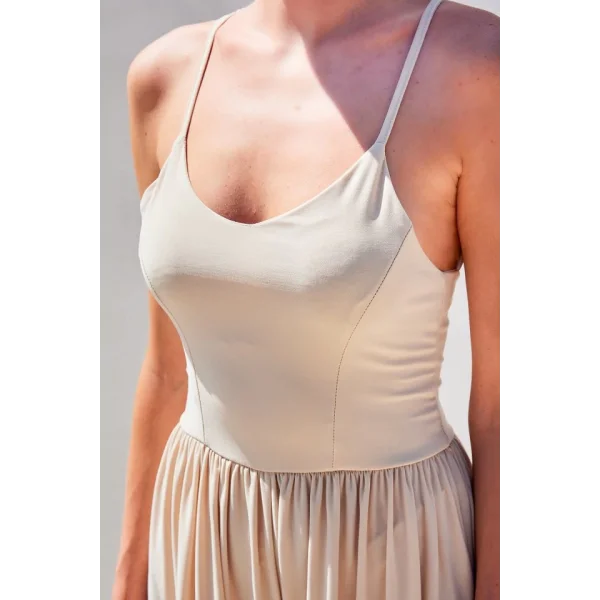 7029 Bol Paça Askılı Tulum  Bej