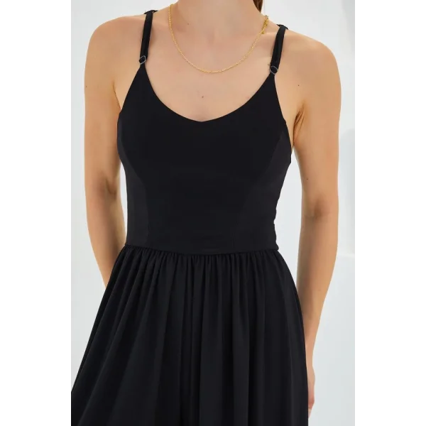 7029 Bol Paça Askılı Tulum  Siyah