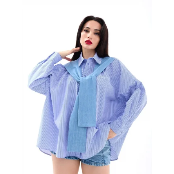 7074 GÖMLEK-MAVİ BEYAZ ÇİZGİLİ