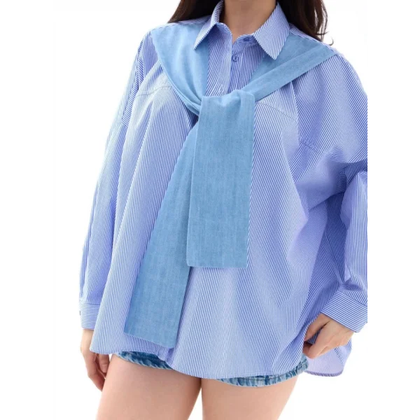 7074 GÖMLEK-MAVİ BEYAZ ÇİZGİLİ