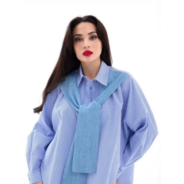 7074 GÖMLEK-MAVİ BEYAZ ÇİZGİLİ