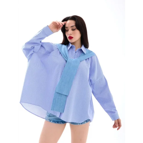 7074 GÖMLEK-MAVİ BEYAZ ÇİZGİLİ