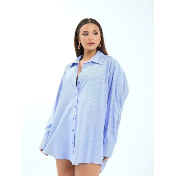 7388 GÖMLEK-MAVİ BEYAZ ÇİZGİLİ