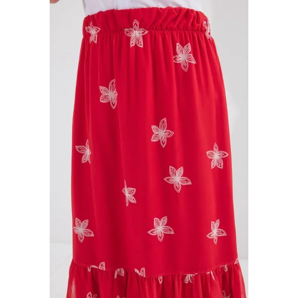 8010 Desenli Şifon Etek  A.Kırmızı