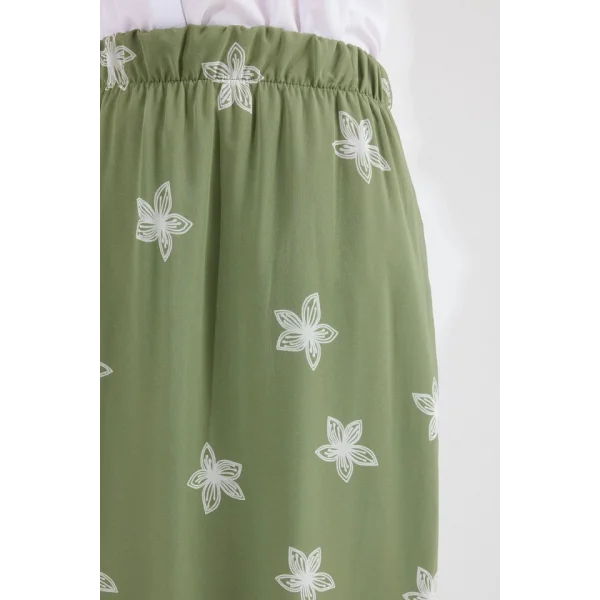 8010 Desenli Şifon Etek  Haki