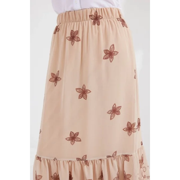 8010 Desenli Şifon Etek  Vizon