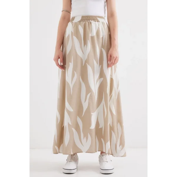 8028 Desenli Uzun Etek  Bej