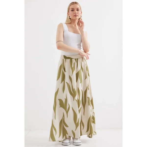 8028 Desenli Uzun Etek  Çağla