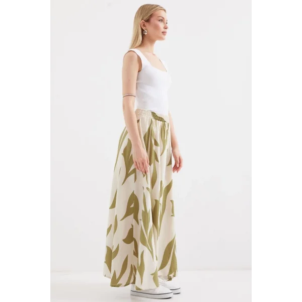 8028 Desenli Uzun Etek  Çağla