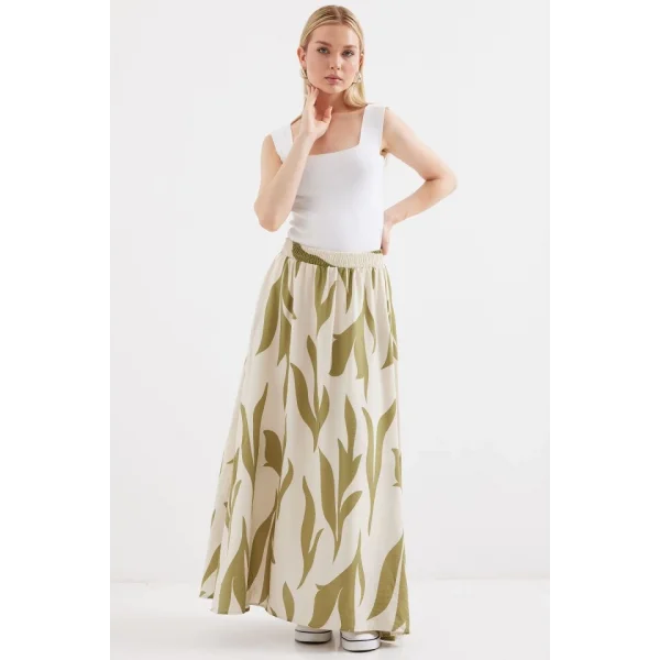 8028 Desenli Uzun Etek  Çağla