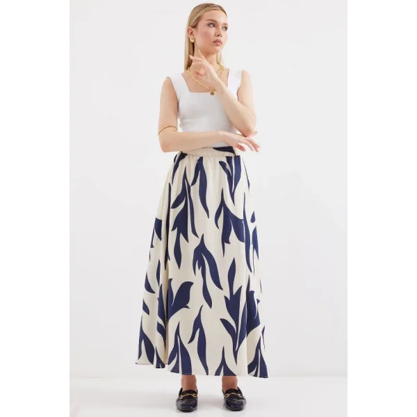 8028 Desenli Uzun Etek  Lacivert