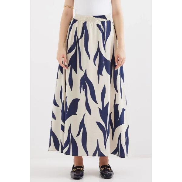 8028 Desenli Uzun Etek  Lacivert