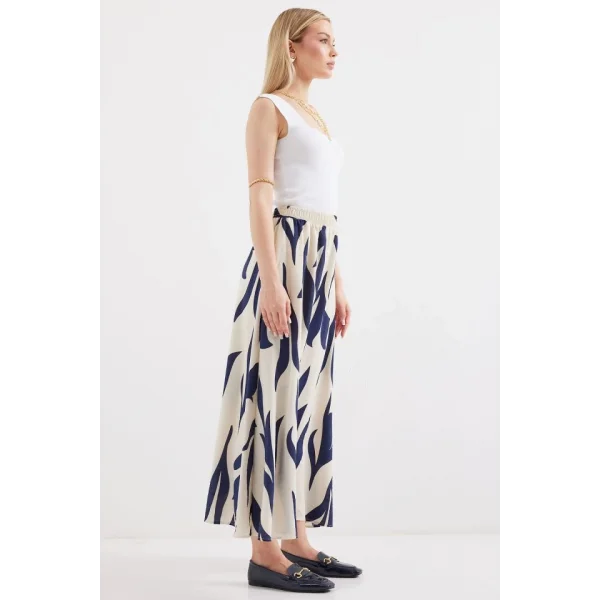 8028 Desenli Uzun Etek  Lacivert