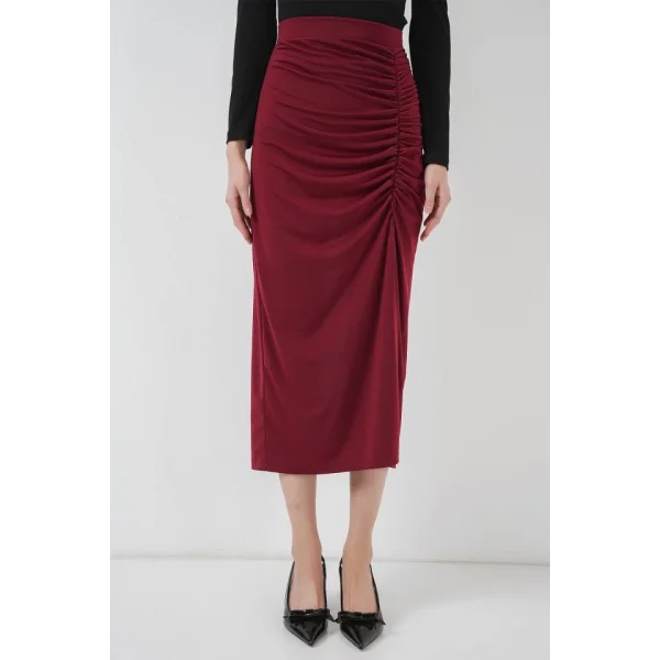 8033 Sandy Yırtmaçlı Etek  Bordo