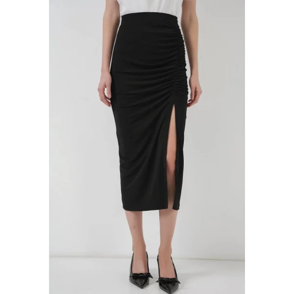 8033 Sandy Yırtmaçlı Etek  Siyah