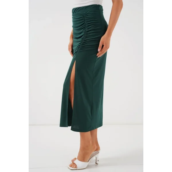 8033 Sandy Yırtmaçlı Etek - Zümrüt Yeşili