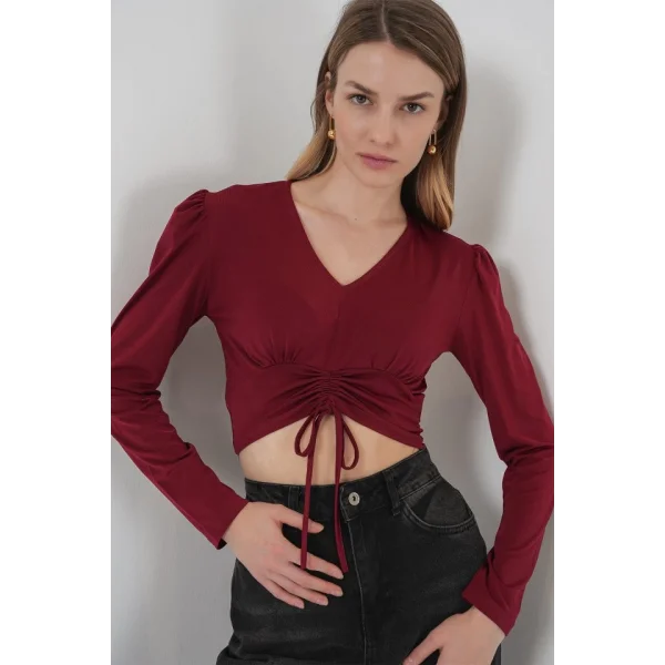 9 Sandy Crop Bluz  Bordo
