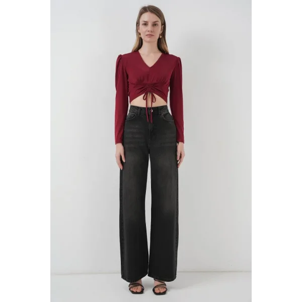 9 Sandy Crop Bluz  Bordo