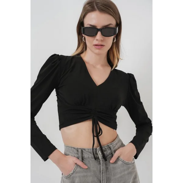 9 Sandy Crop Bluz  Siyah